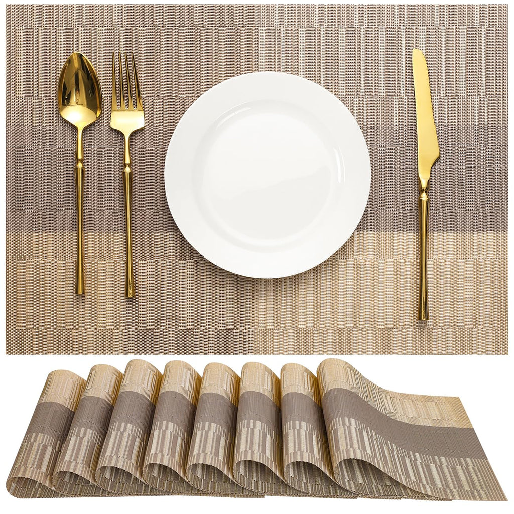 Placemats Set of 8, Vinyl Woven Heat-Resistant Place Mats