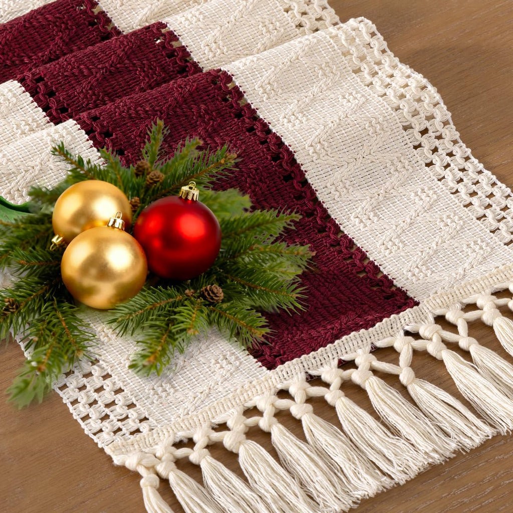 Boho Table Runner Fall Farmhouse Burlap Dining Dresser Scarf Home Decor