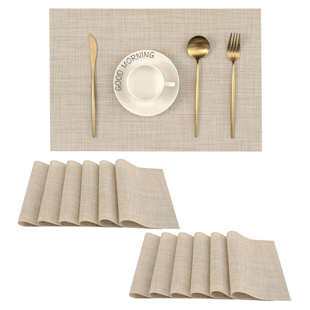 Leetaltree Light Brown Placemats Set of 8 - Heat Resistant Woven Vinyl