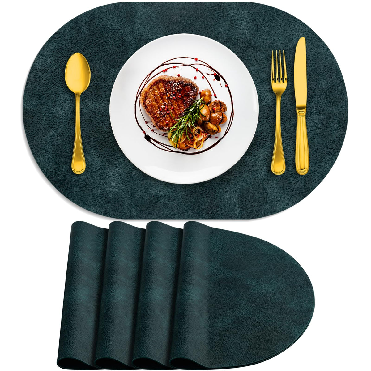 ADRIMER Placemats, Heat Resistant Oval Place Mats Set of 4 Easy to Clean