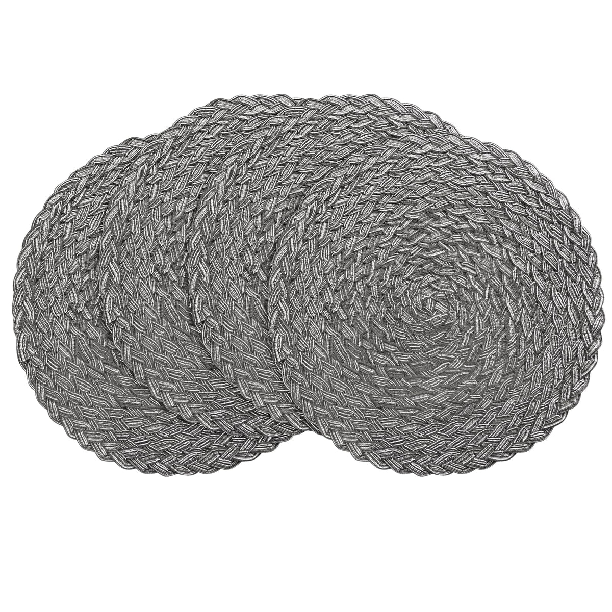 Floroom 15 Inch Round Braided Placemats Set of 4, Washable Heat Resistant Cotton Polyester Circle Place Mats for Kitchen Dining Table - Black