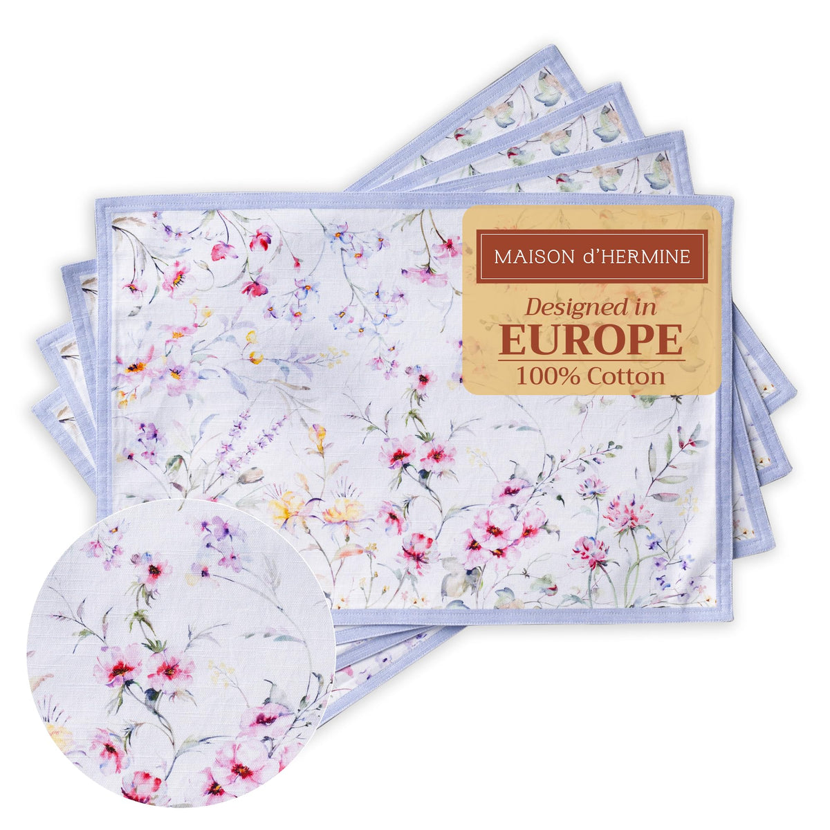 Maison d' Hermine Placemats Set of 4 Reusable 100% Cotton (13"x19")