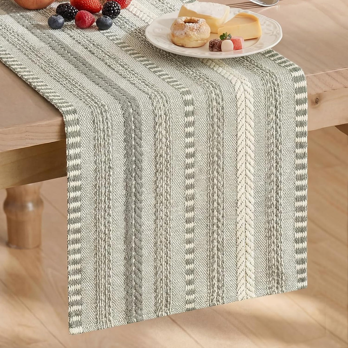 Artoid Mode Black Farmhouse Stripe Braided Table Runner 12x72 Inch