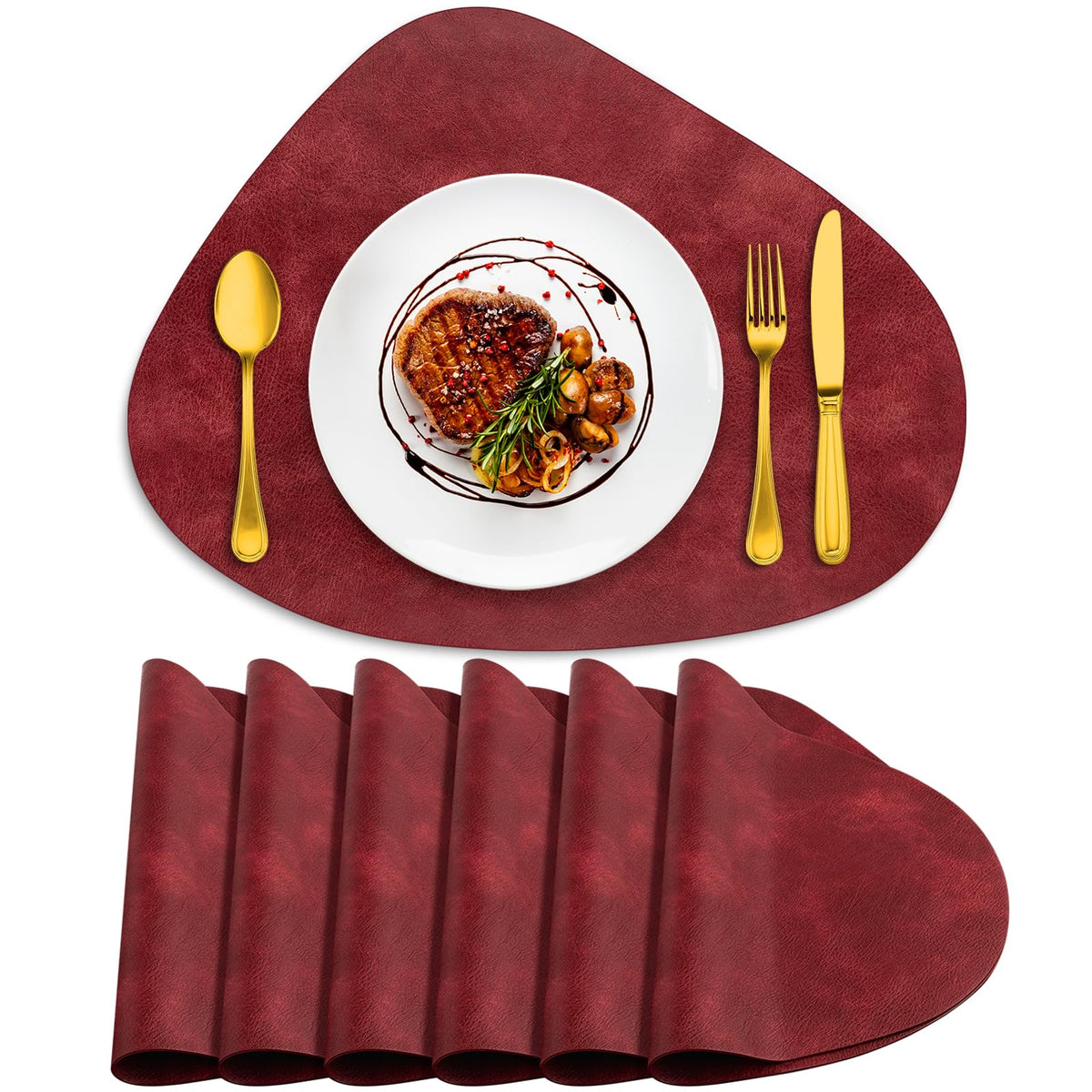 ADRIMER Placemats, Heat Resistant Round Placemats Set of 4 Washable 13 x 17 Inch, Waterproof Table Mats for Kitchen, Dining Room Table Christmas Decor, Turmeric Brown+Camel+Green+Blue