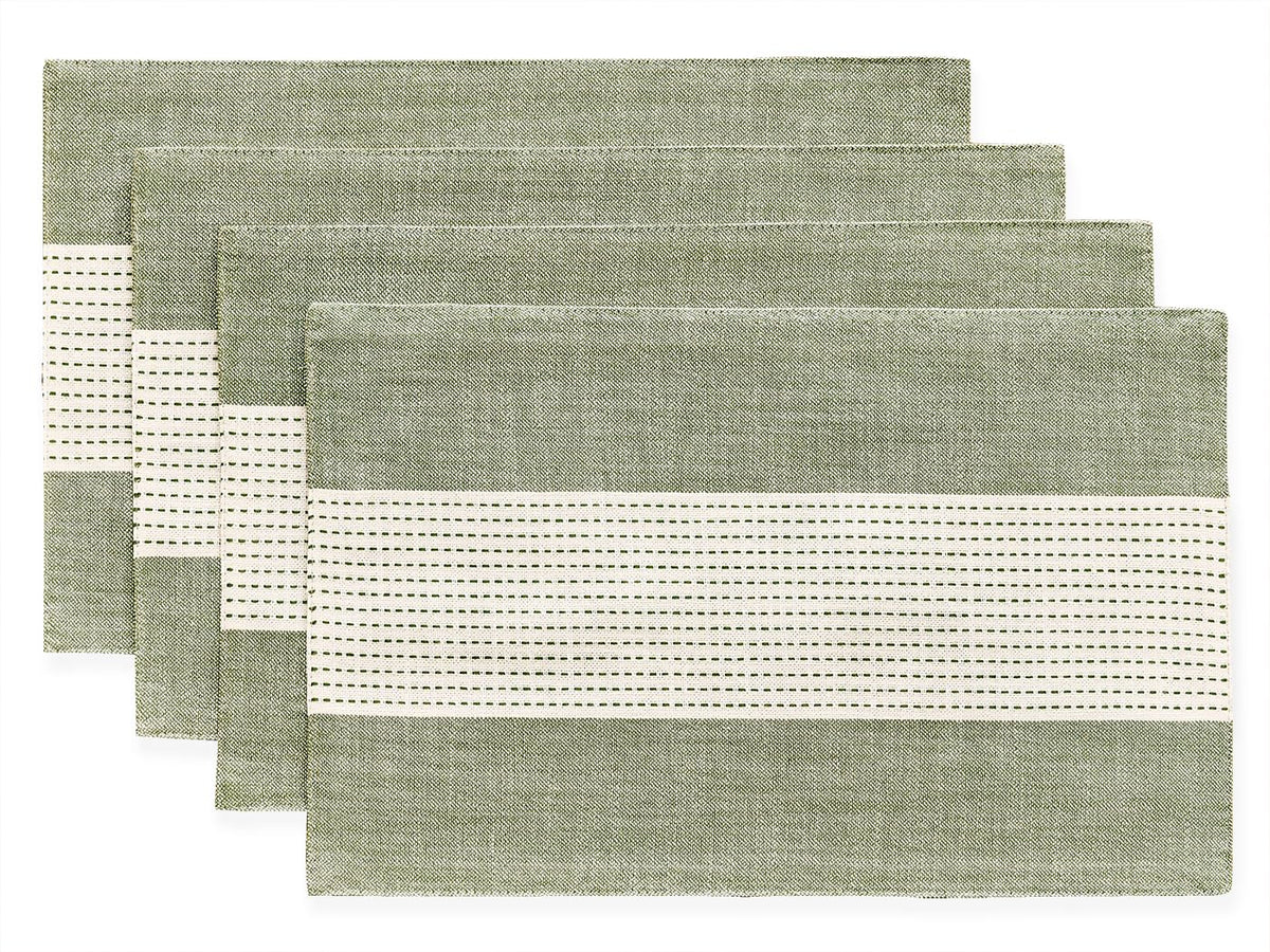 Wracra Linen Placemats, 12 x 18 Inch Set of 4 Placemats, Farmhouse Macrame Place Mats for Kitchen Table and Heat Resistant-Hemstitch Sage Green 4PCS