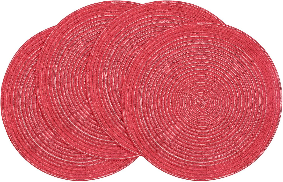 Floroom 15 Inch Round Braided Placemats Set of 4, Washable Heat Resistant Cotton Polyester Circle Place Mats for Kitchen Dining Table - Black