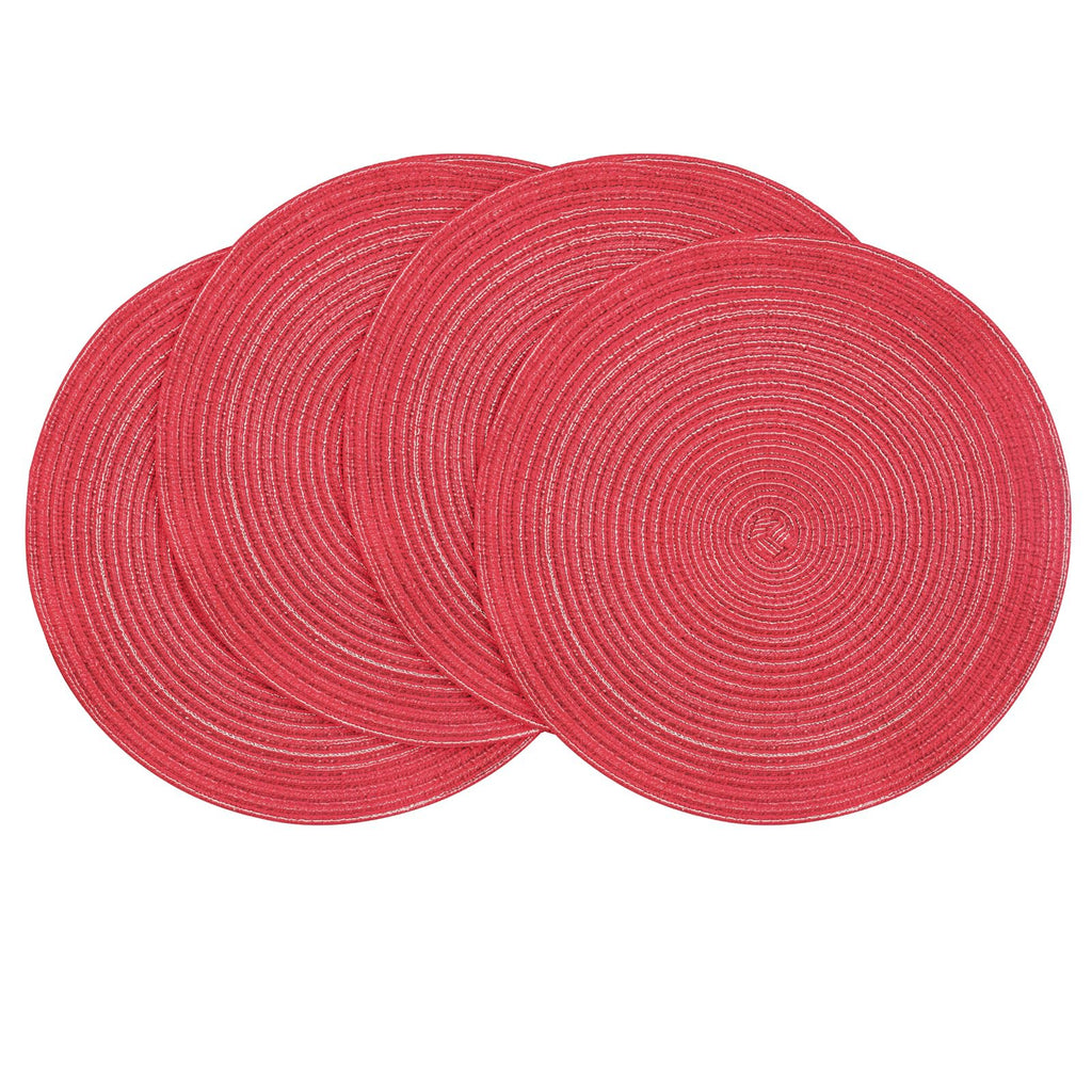 Floroom 15 Inch Round Braided Placemats Set of 4, Washable Heat Resistant Cotton Polyester Circle Place Mats for Kitchen Dining Table - Black