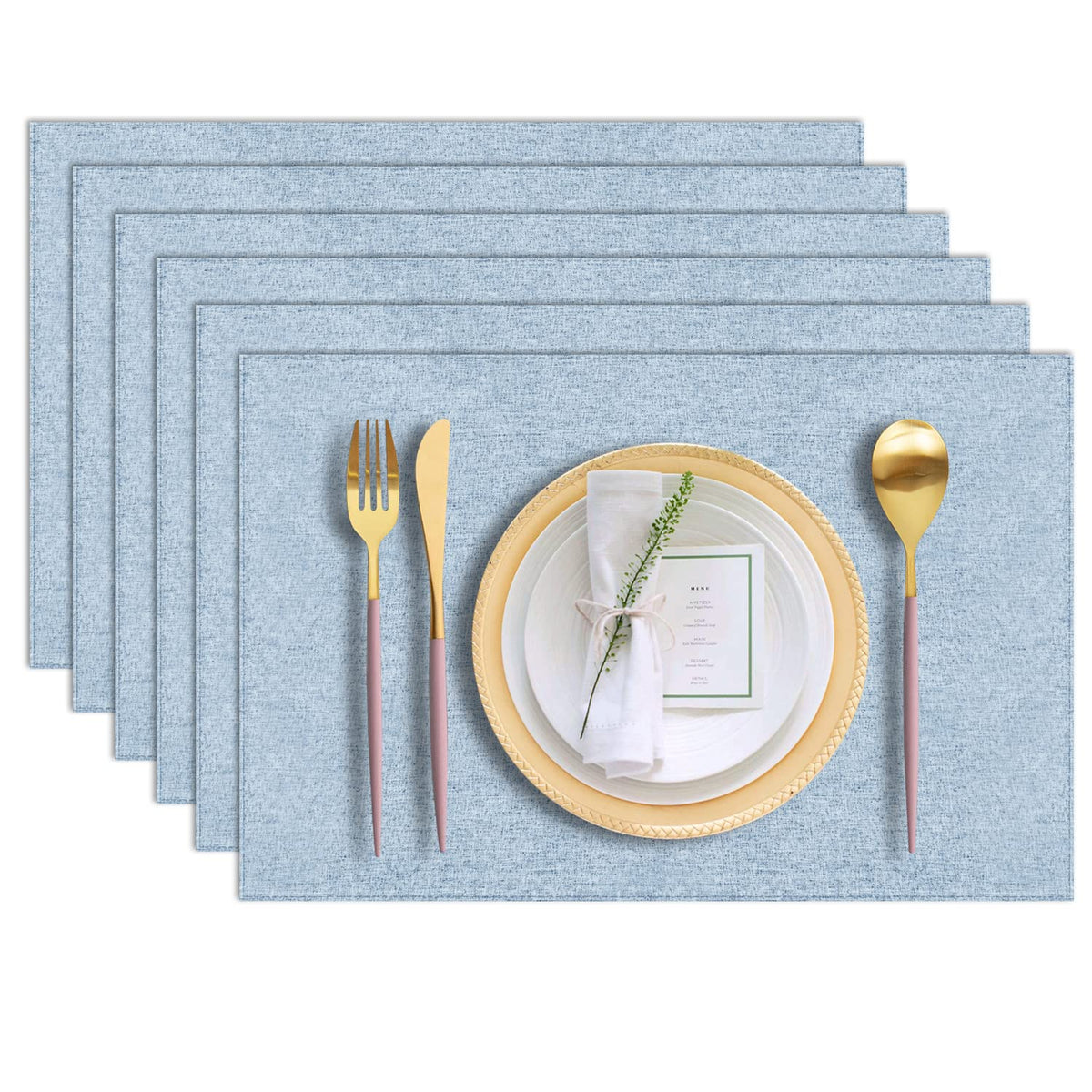 Cloth Placemats Set of 6, Cotton Linen Blend Machine Washable Durable Linen Table Mats, Heat Resistant Placemats Wrinkle Free Place Mats for Dining Table, Easy to Clean (Navy Blue, 6)