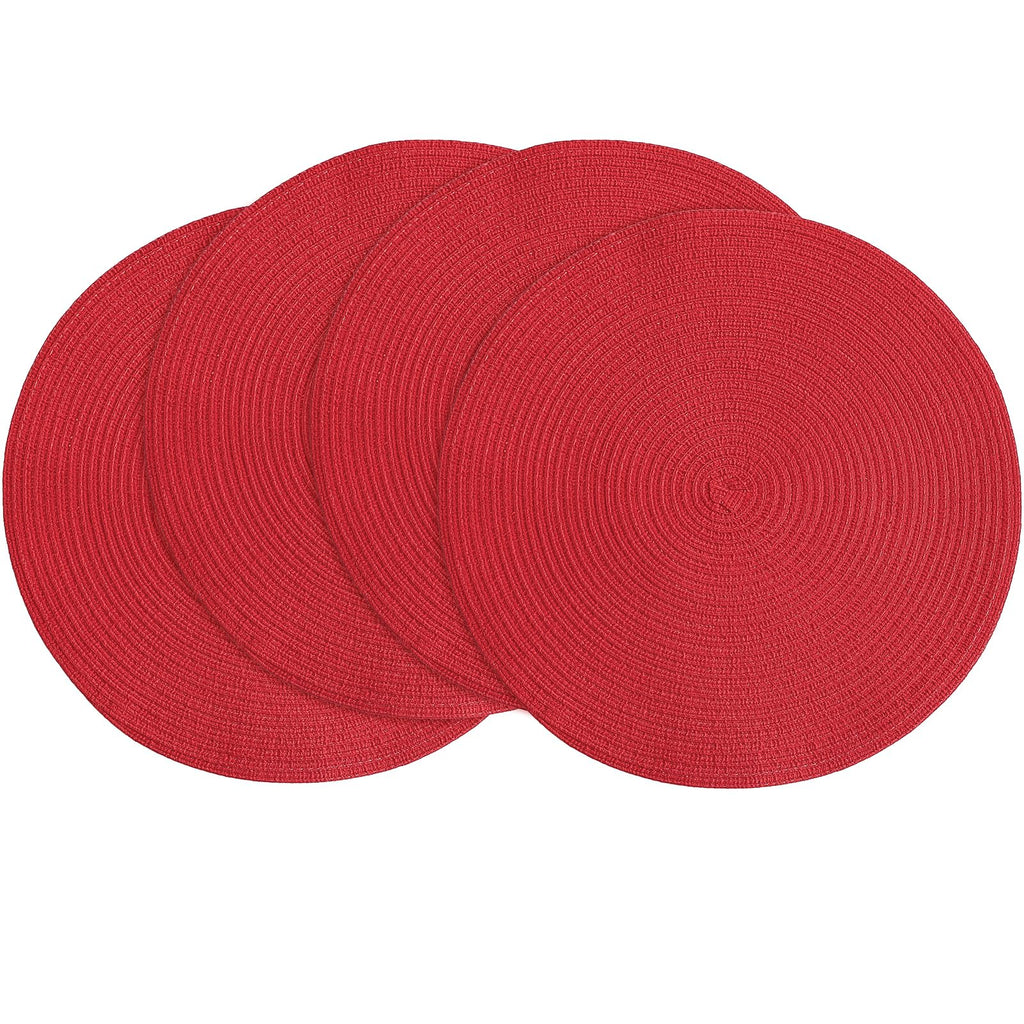 Floroom 15 Inch Round Braided Placemats Set of 4, Washable Heat Resistant Cotton Polyester Circle Place Mats for Kitchen Dining Table - Black