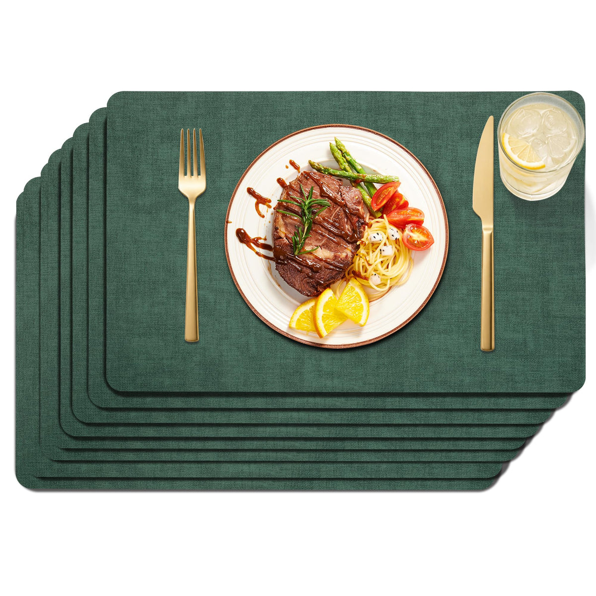Maxpearl Faux Leather Placemats Set of 6, Easy to Clean, Beige