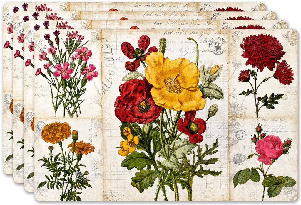 Vinyl Rectangular Placemats Set of 4 - Non Slip Place Mats Ideal for Indoor and Outdoor Dining Table - Washable and Heat Resistant Table Mat for Kitchen Tables (Live Laugh Love)