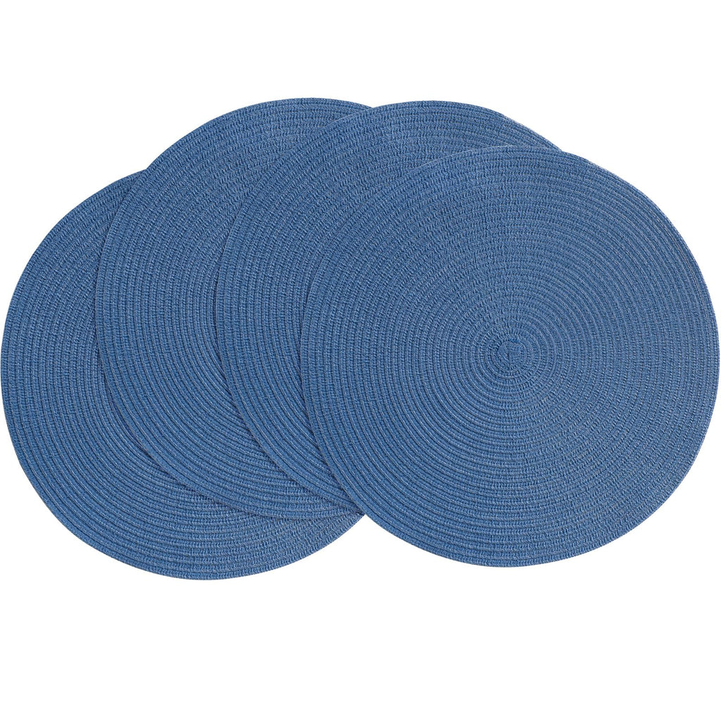 Floroom 15 Inch Round Braided Placemats Set of 4, Washable Heat Resistant Cotton Polyester Circle Place Mats for Kitchen Dining Table - Black