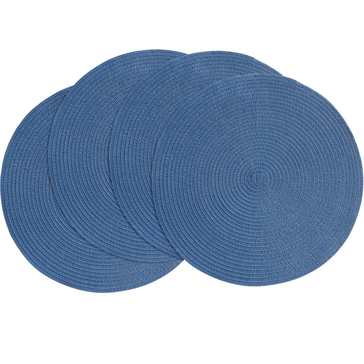 Floroom 15 Inch Round Braided Placemats Set of 4, Washable Heat Resistant Cotton Polyester Circle Place Mats for Kitchen Dining Table - Black