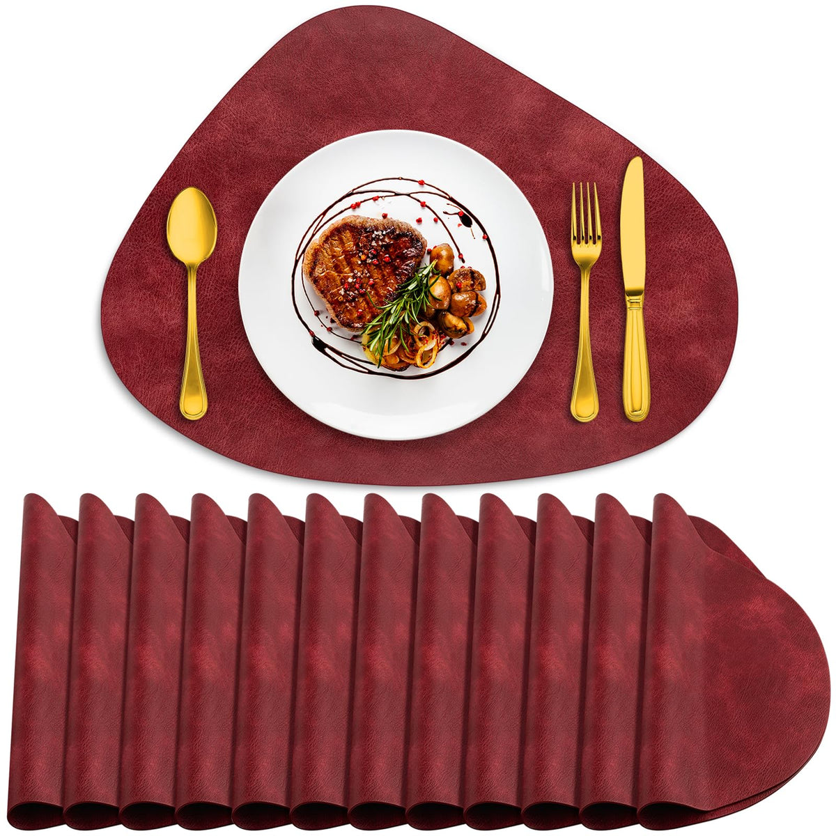 ADRIMER Placemats, Heat Resistant Round Placemats Set of 4 Washable 13 x 17 Inch, Waterproof Table Mats for Kitchen, Dining Room Table Christmas Decor, Turmeric Brown+Camel+Green+Blue