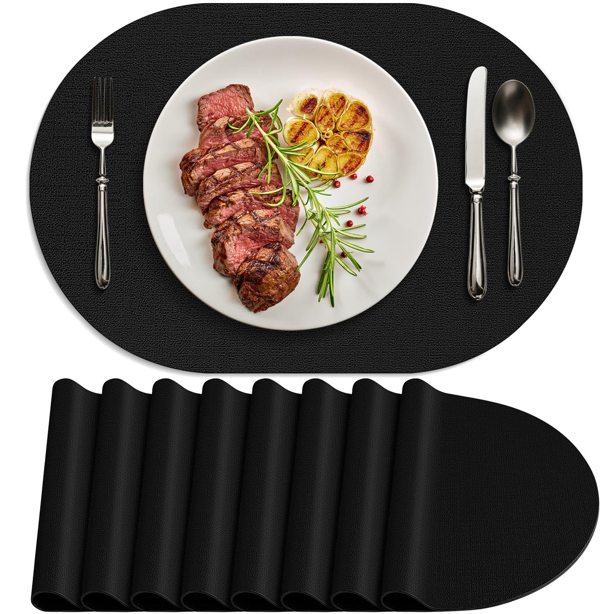 Placemats for Dining Table Set of 8 Non-Slip, Heat Resistant Oval Leather Placemat Double Layer, Waterproof Table Mats Easy to Clean for Kitchen Dining Room Coffee Office Table, Beige