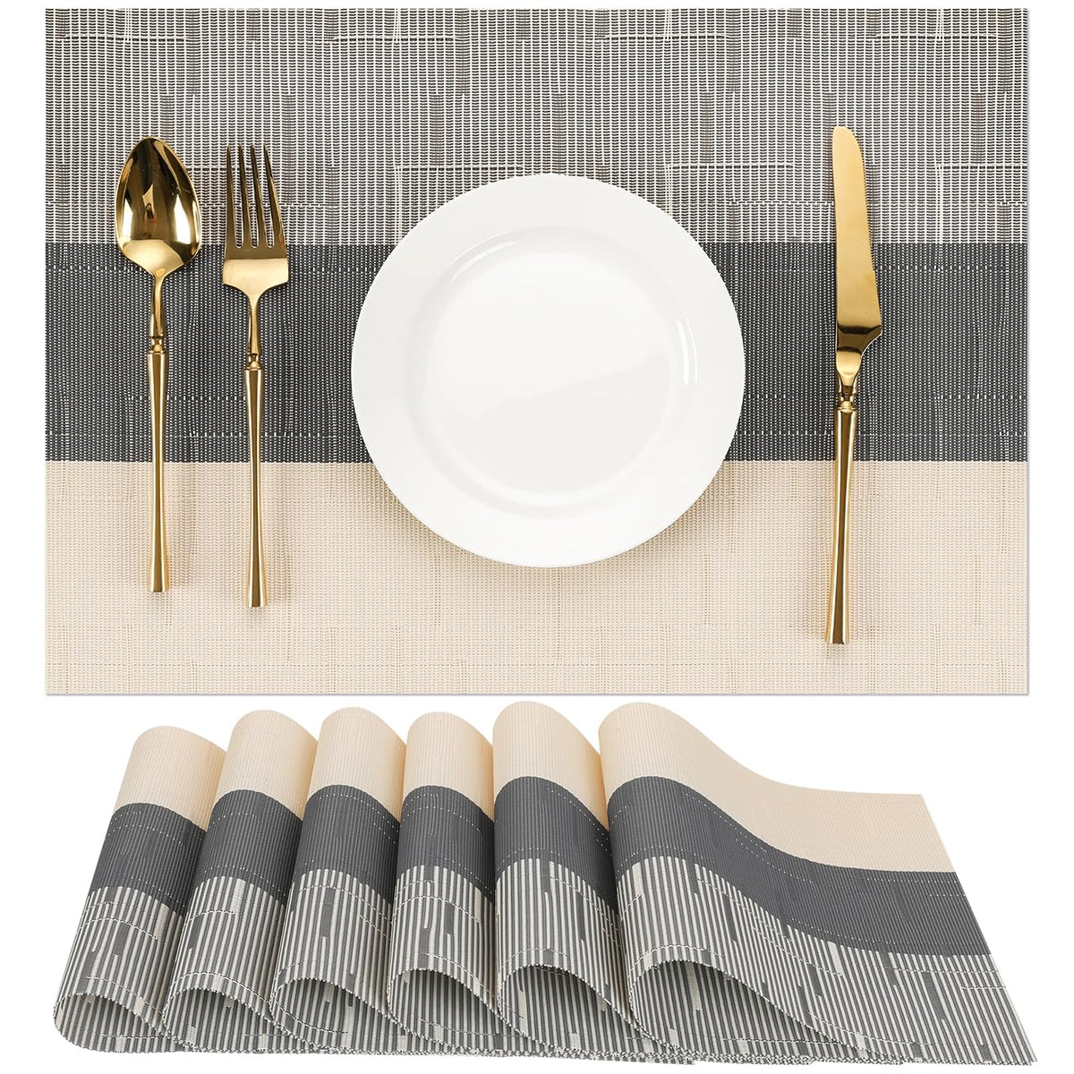 Placemats Set of 8, Vinyl Woven Heat-Resistant Place Mats