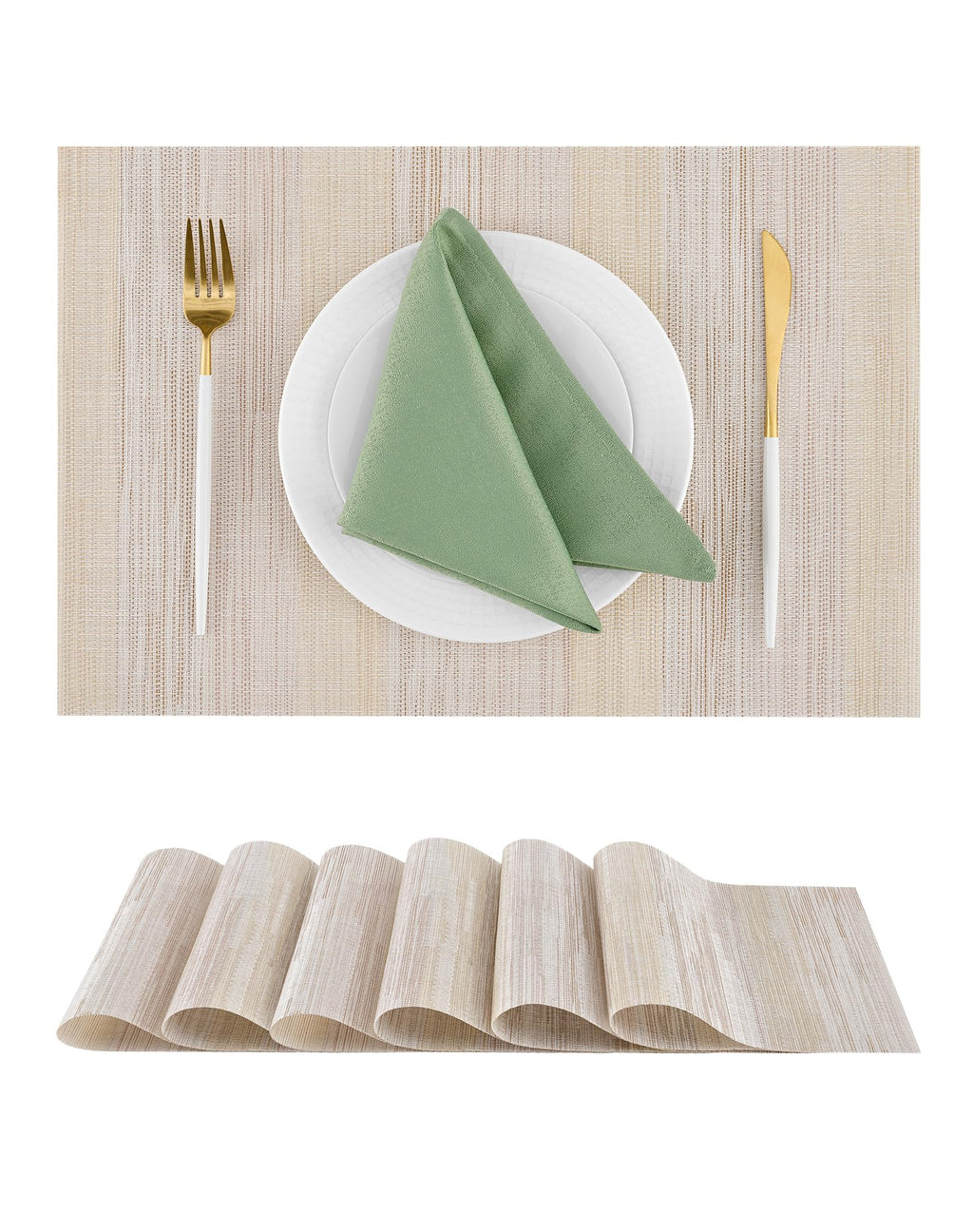 Leetaltree Light Brown Placemats Set of 8 - Heat Resistant Woven Vinyl