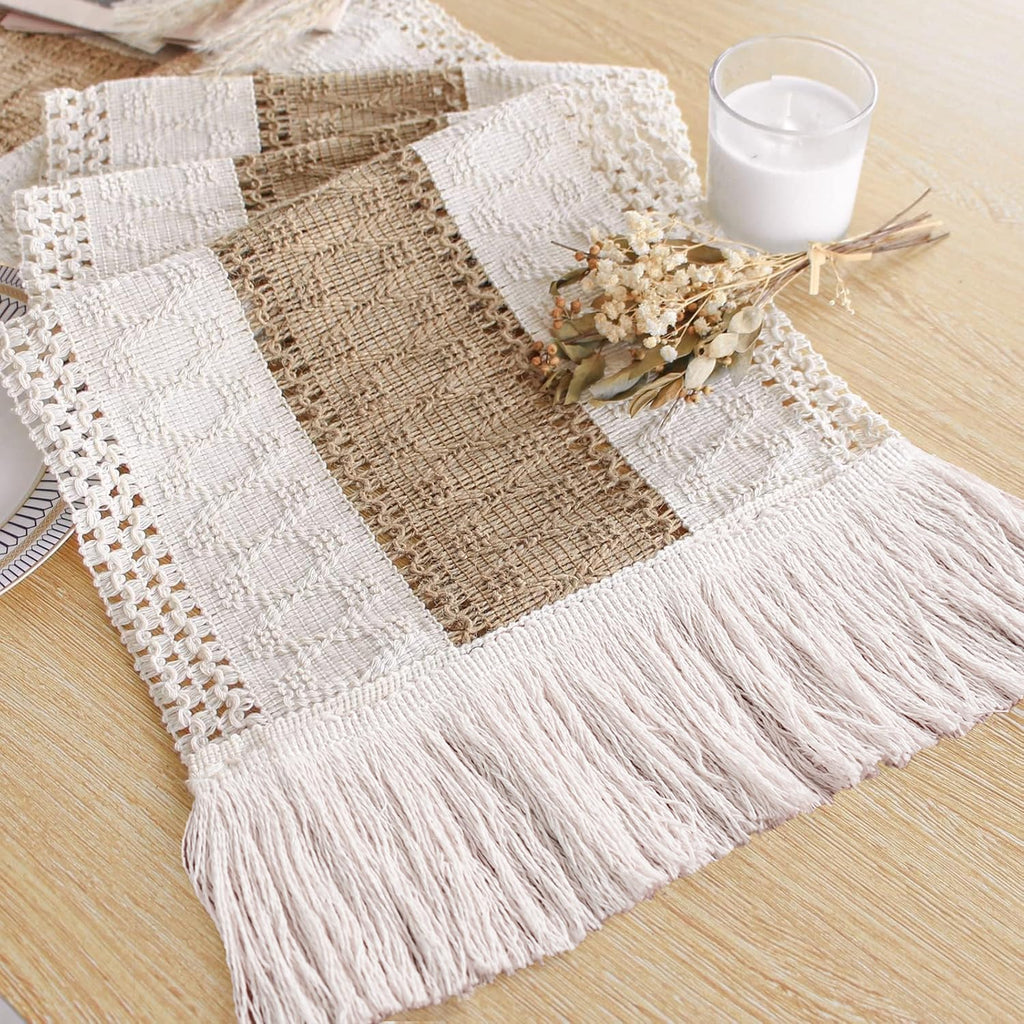 FEXIA Boho Table Runner for Fall Home Decor 12x108 Rustic with Tassels