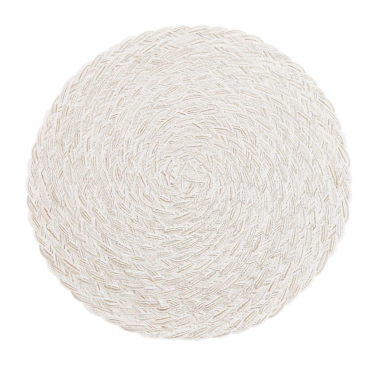 SHACOS 15 inch Round Placemats Set of 6, Cotton Polyester Woven Braided Place Mats, Washable Heat Resistant Circle Table Mats for Dining Table (Beige, 6)