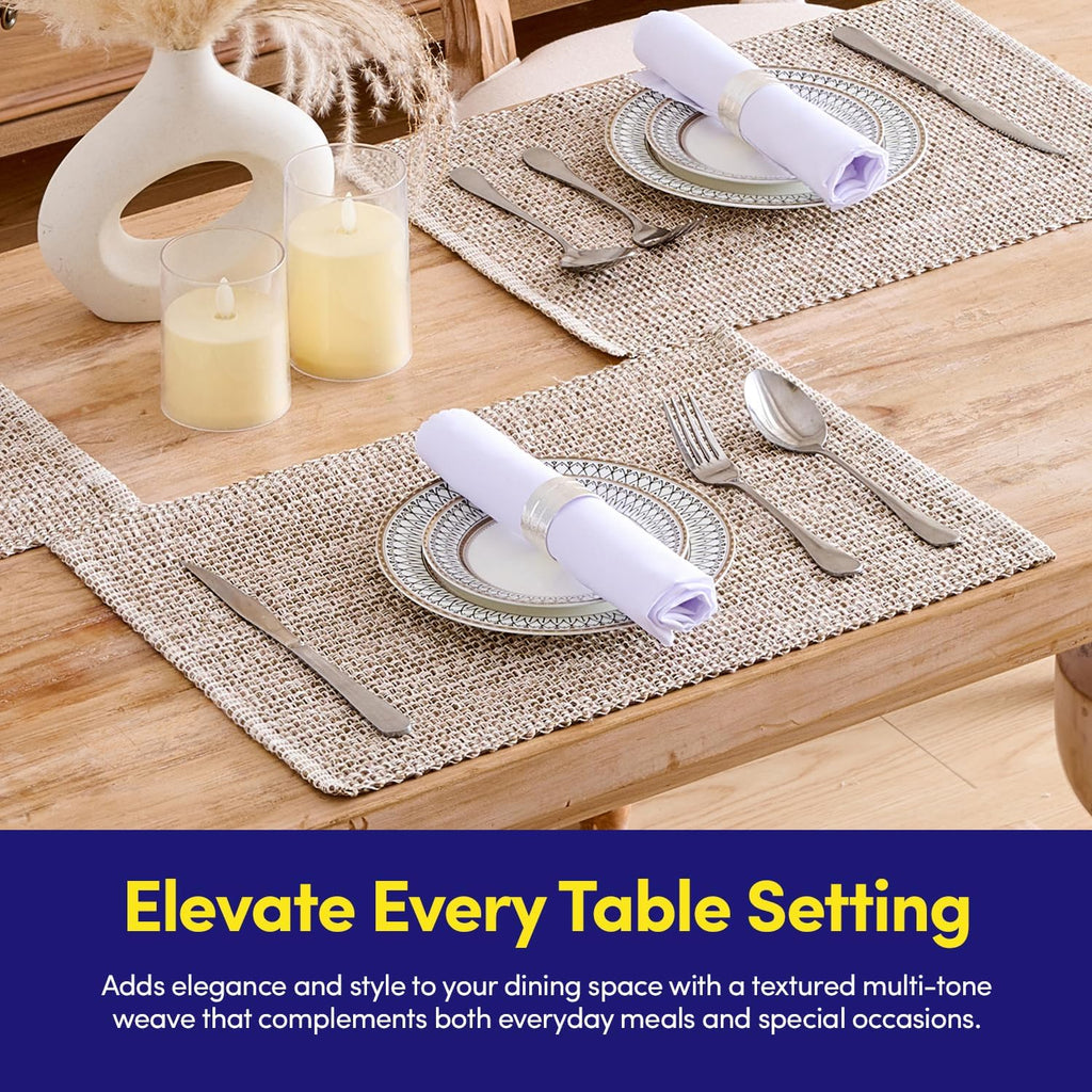 Sweet Home Collection 100% Cotton Placemats for Dining Room Rectangle Two Tone Woven Fabric 13" x 19" Soft Durable Table Mat Set, Set of 4, Eggshell