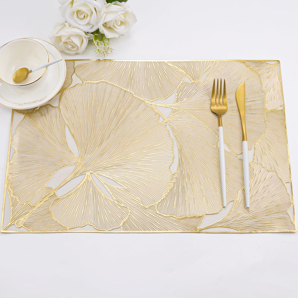 Gold Placemats Set of 6 Wipable Rectangular Table Place Mat Bulk