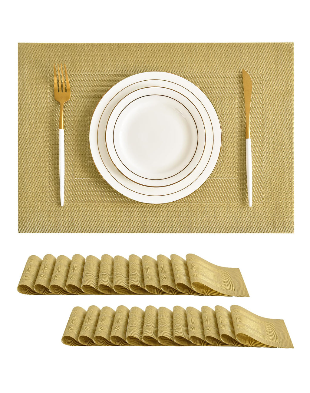 Leetaltree Light Brown Placemats Set of 8 - Heat Resistant Woven Vinyl