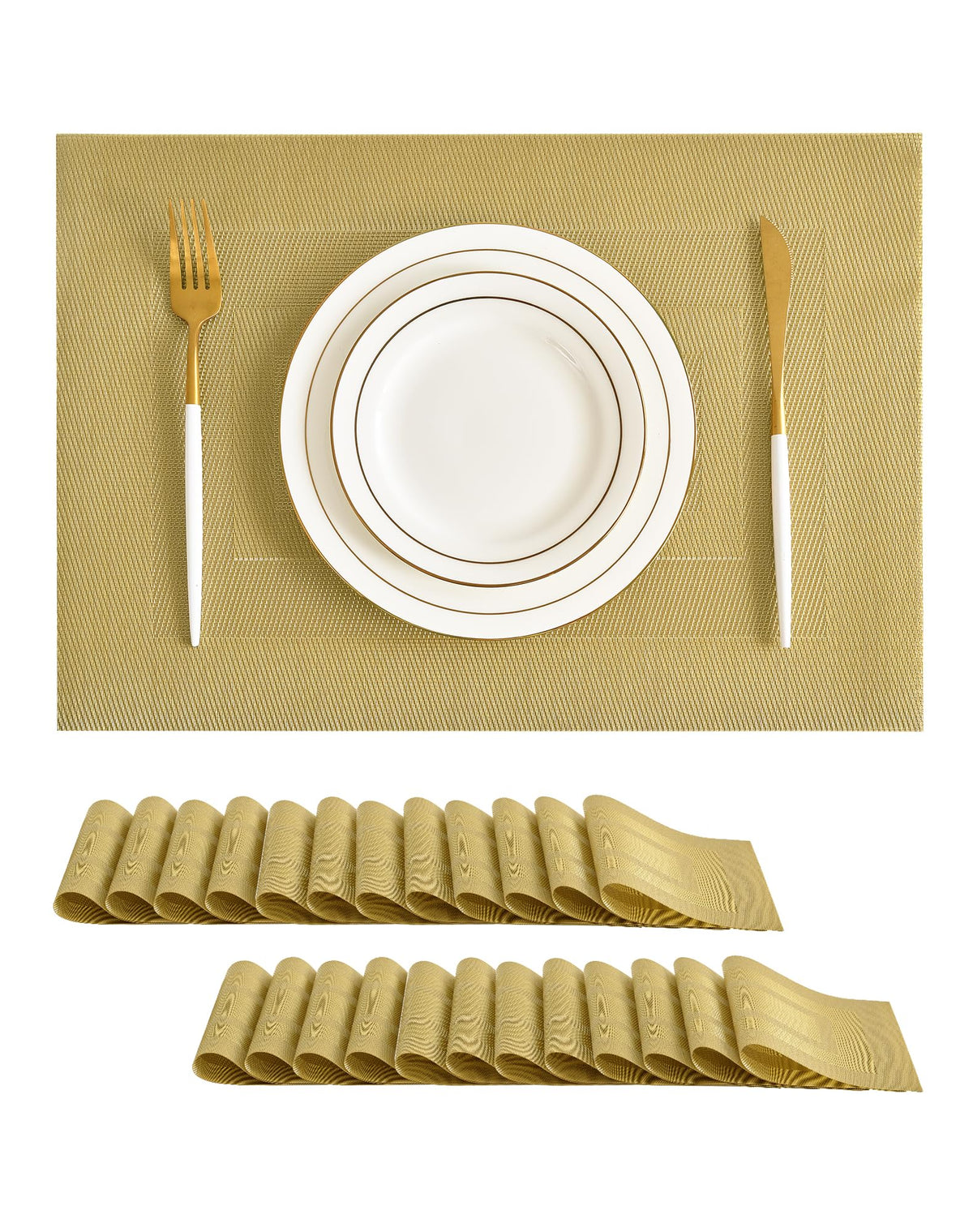 Leetaltree Beige Placemats Set of 4 - Heat-Resistant, Non-Slip Table Mats, Washable Woven Vinyl for Indoor & Outdoor Dining