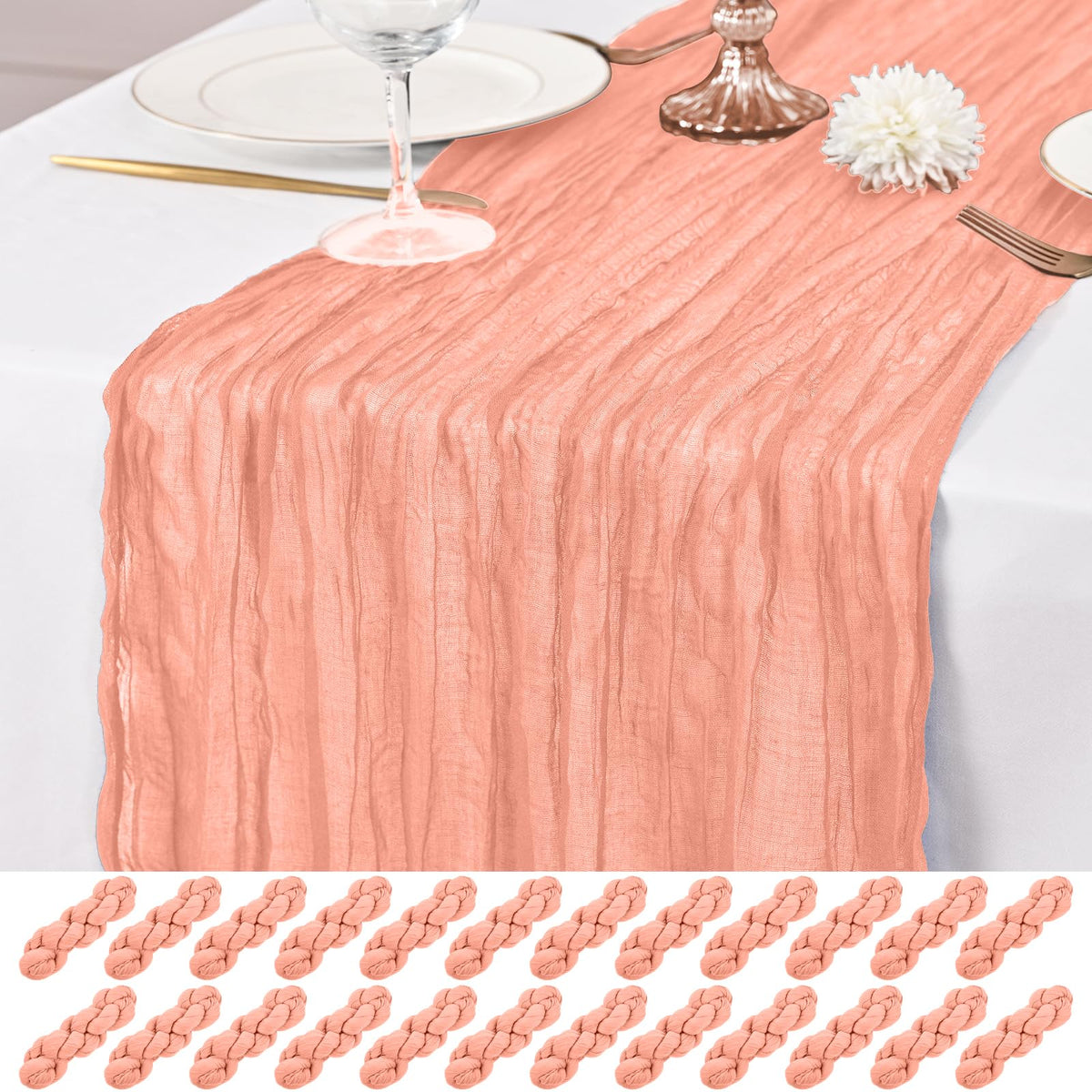 12 Pack Ivory Table Runner 10Ft Cheesecloth Table Runner Rustic Gauze Table Runners Romantic Long Cream Sheer Fabric Cheese Cloth Table Runners for Wedding Party Bridal Baby Shower