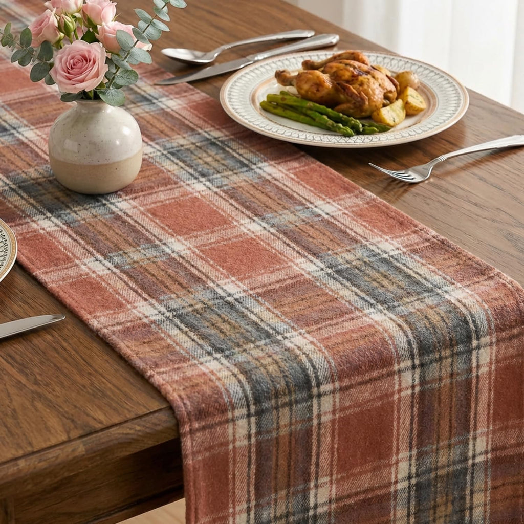 Artoid Mode Rust Farmhouse Plaid Fall Table Runner 13x72 Inch