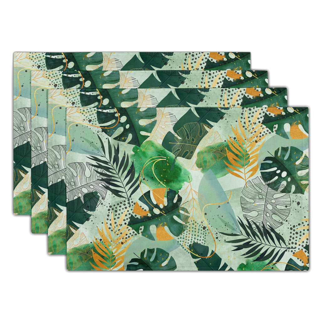 Blue Floral Branches Placemats Set of 4 ，12 x 18 Inch Chinoiserie Table Mats Washable Heat Resistant Linen Fabric Rectangle Place Mat for Indoor Outdoor Kitchen Dining Home Decor