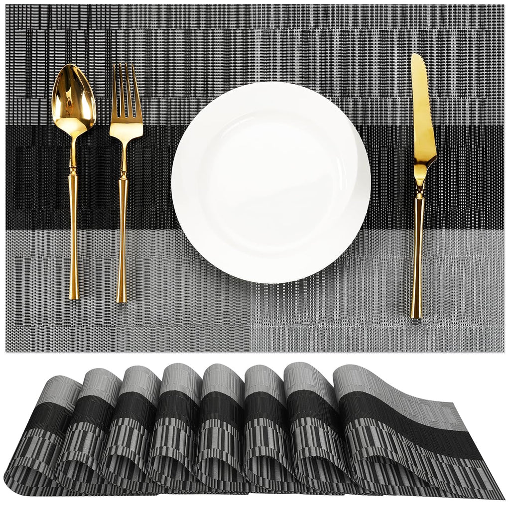 Placemats Set of 8, Vinyl Woven Heat-Resistant Place Mats