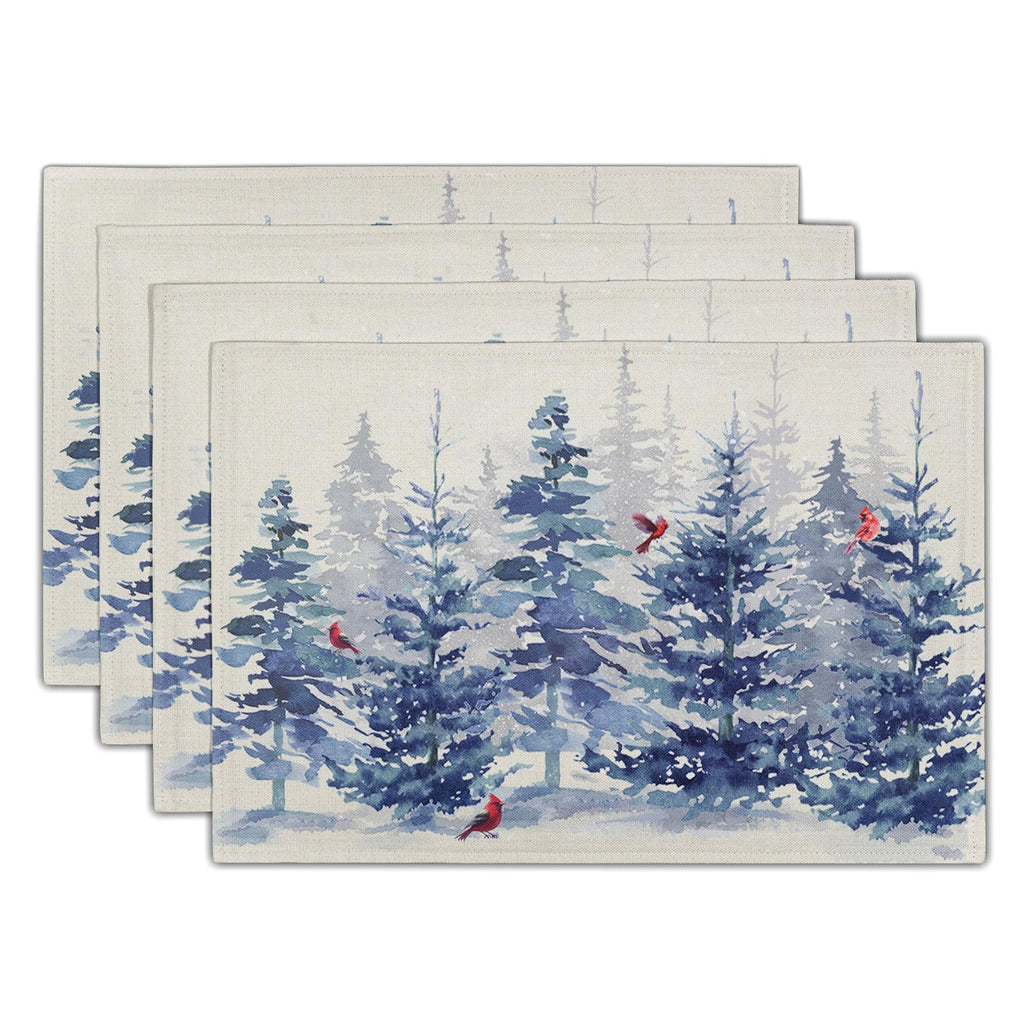 Blue Floral Branches Placemats Set of 4 ，12 x 18 Inch Chinoiserie Table Mats Washable Heat Resistant Linen Fabric Rectangle Place Mat for Indoor Outdoor Kitchen Dining Home Decor