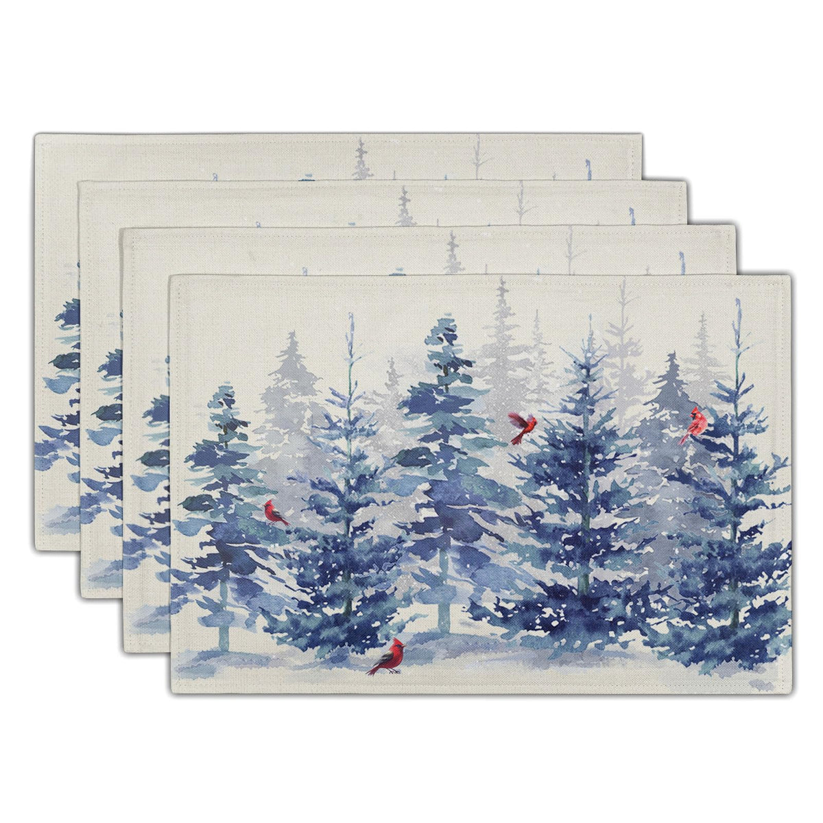 Blue Floral Branches Placemats Set of 4 ，12 x 18 Inch Chinoiserie Table Mats Washable Heat Resistant Linen Fabric Rectangle Place Mat for Indoor Outdoor Kitchen Dining Home Decor