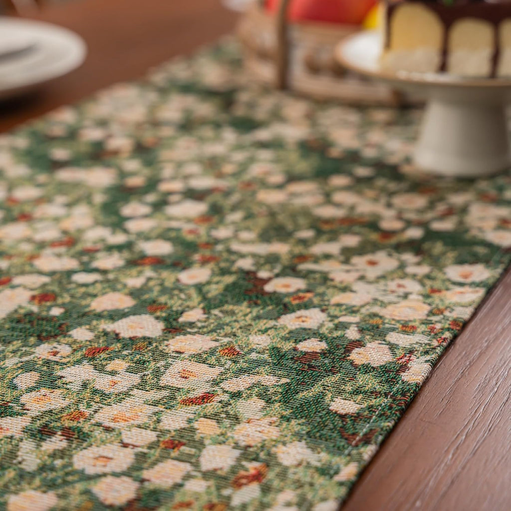 Ditsy Floral Botanical Boho Table Runner Green 13 x 71 Inch
