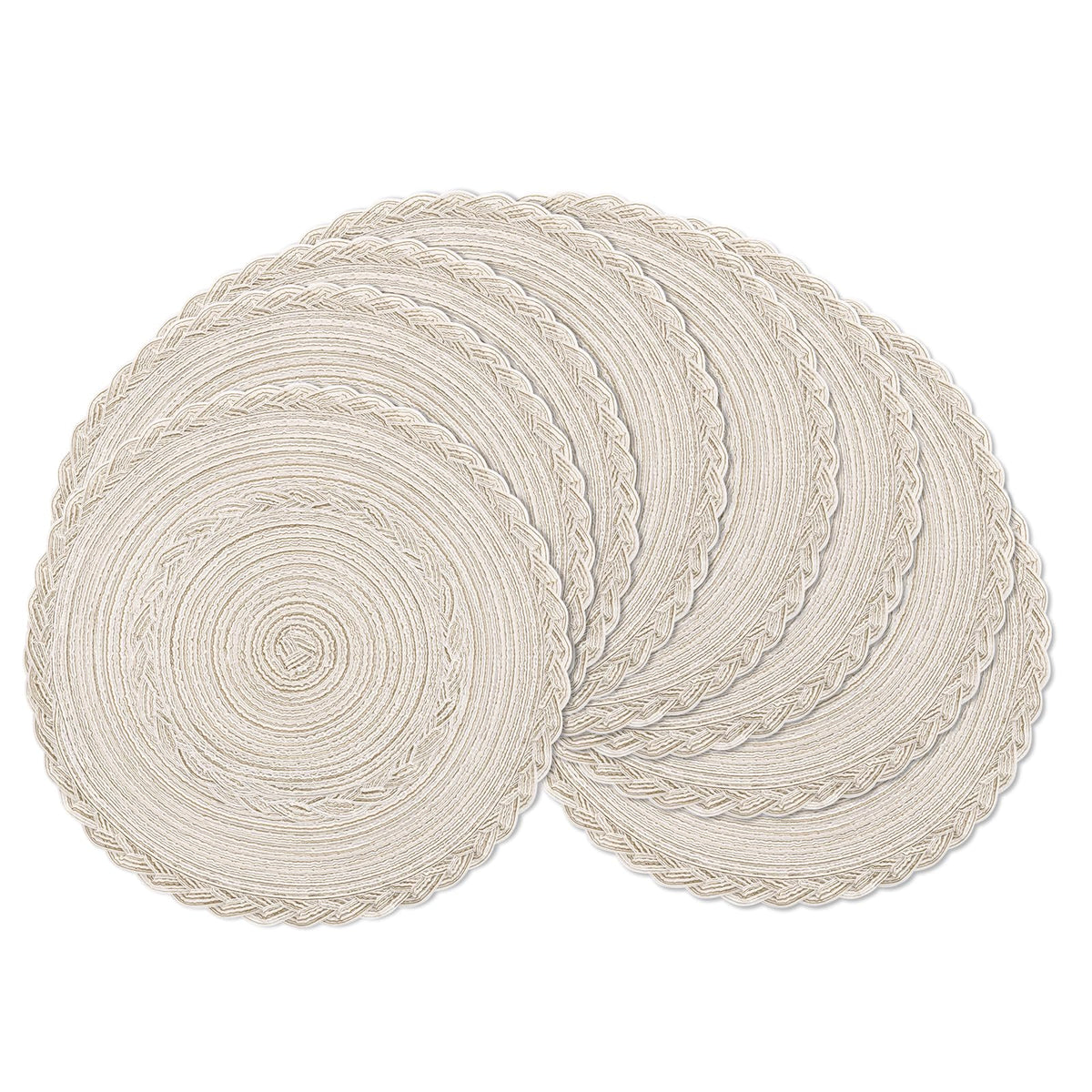 SHACOS Round Braided Placemats Set of 4 Dining Table Placemats 15 inch Circle Place Mats Easy to Clean Table Mats Indoor Outdoor, Blue Gray