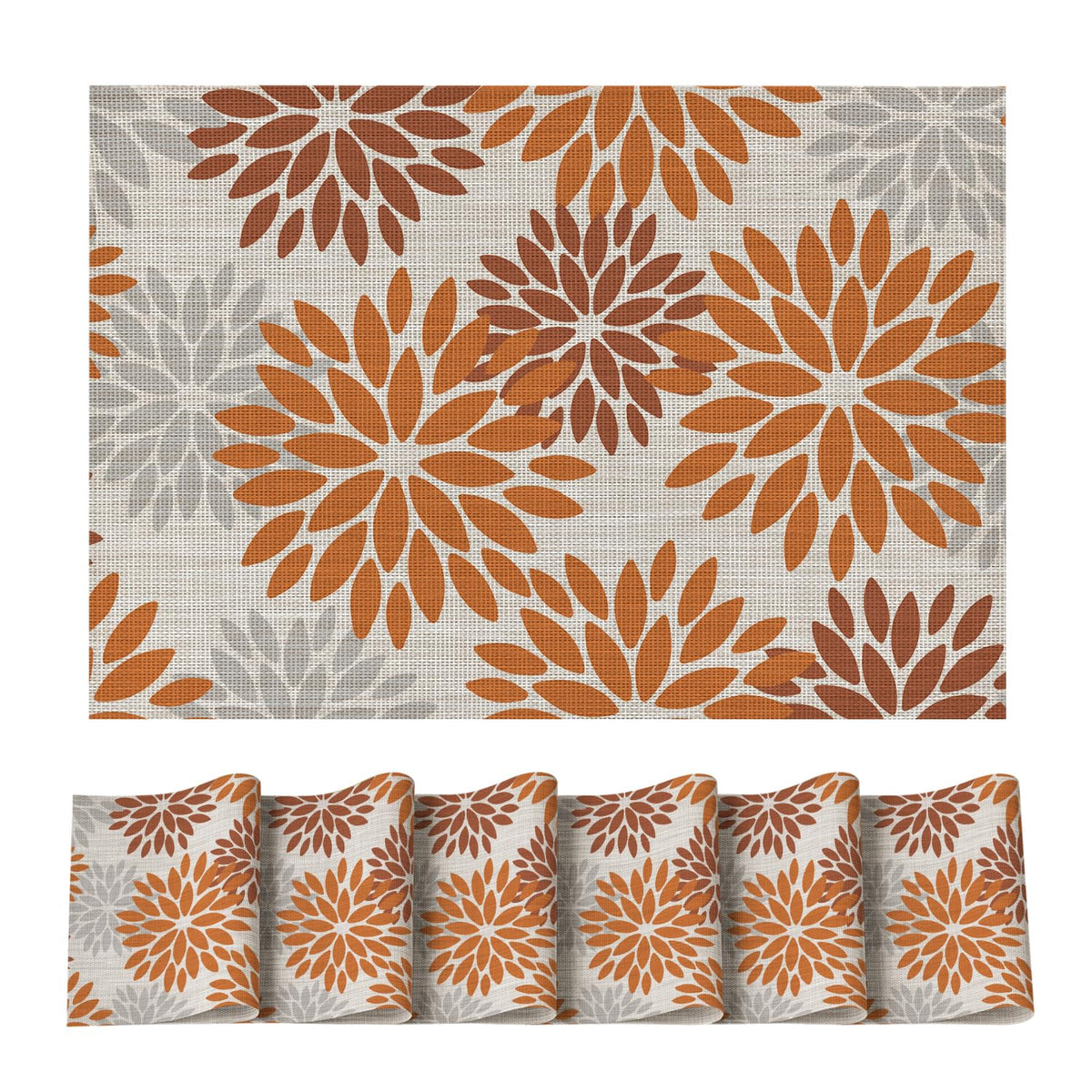 Artoid Mode Floral Vinyl Plistic Placemats Set of 6, Heat Resistant Washable Non-Slip PVC Place Mats for Party Kitchen Dining Decor, Blue Grey