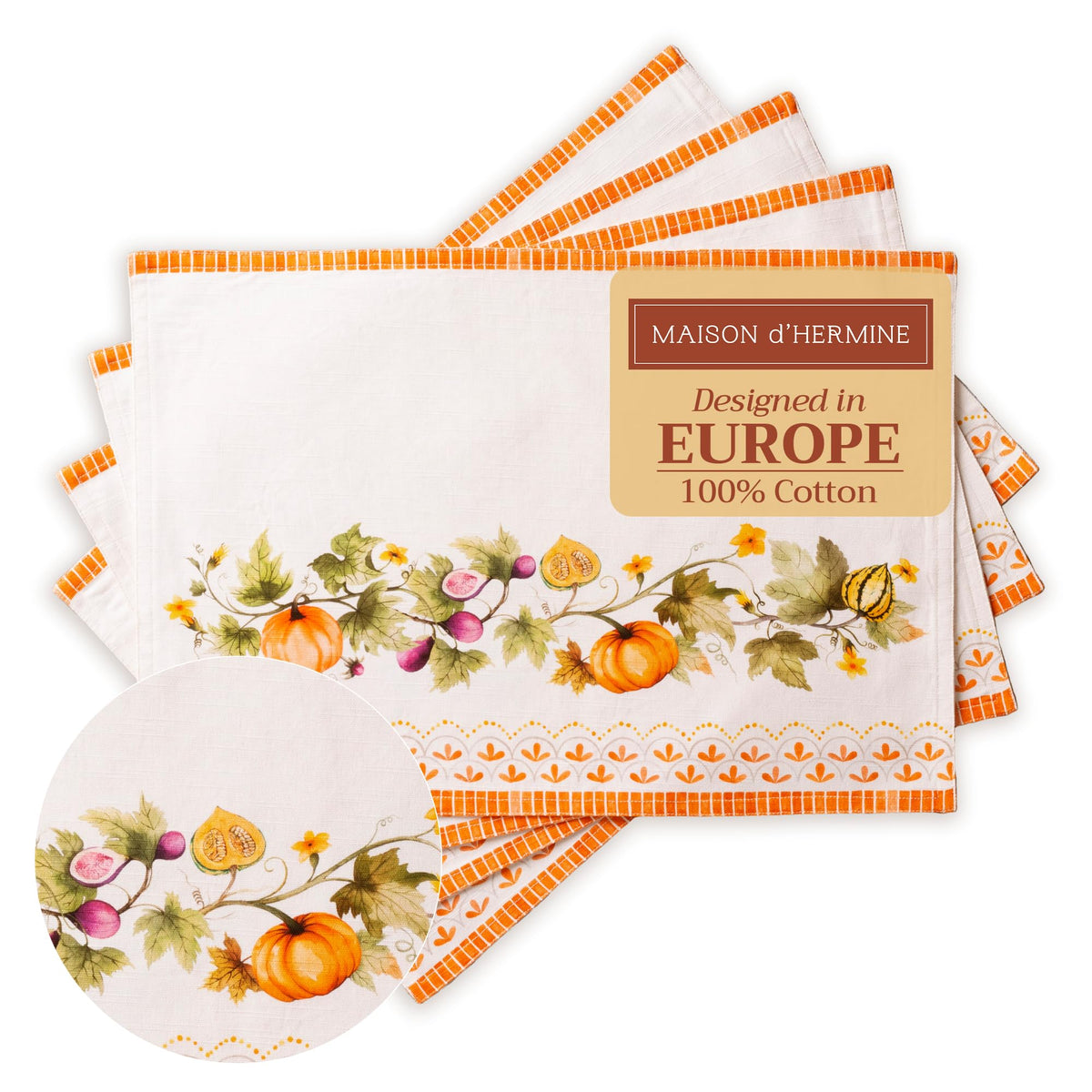 Maison d' Hermine Placemats Set of 4 Reusable 100% Cotton (13"x19")