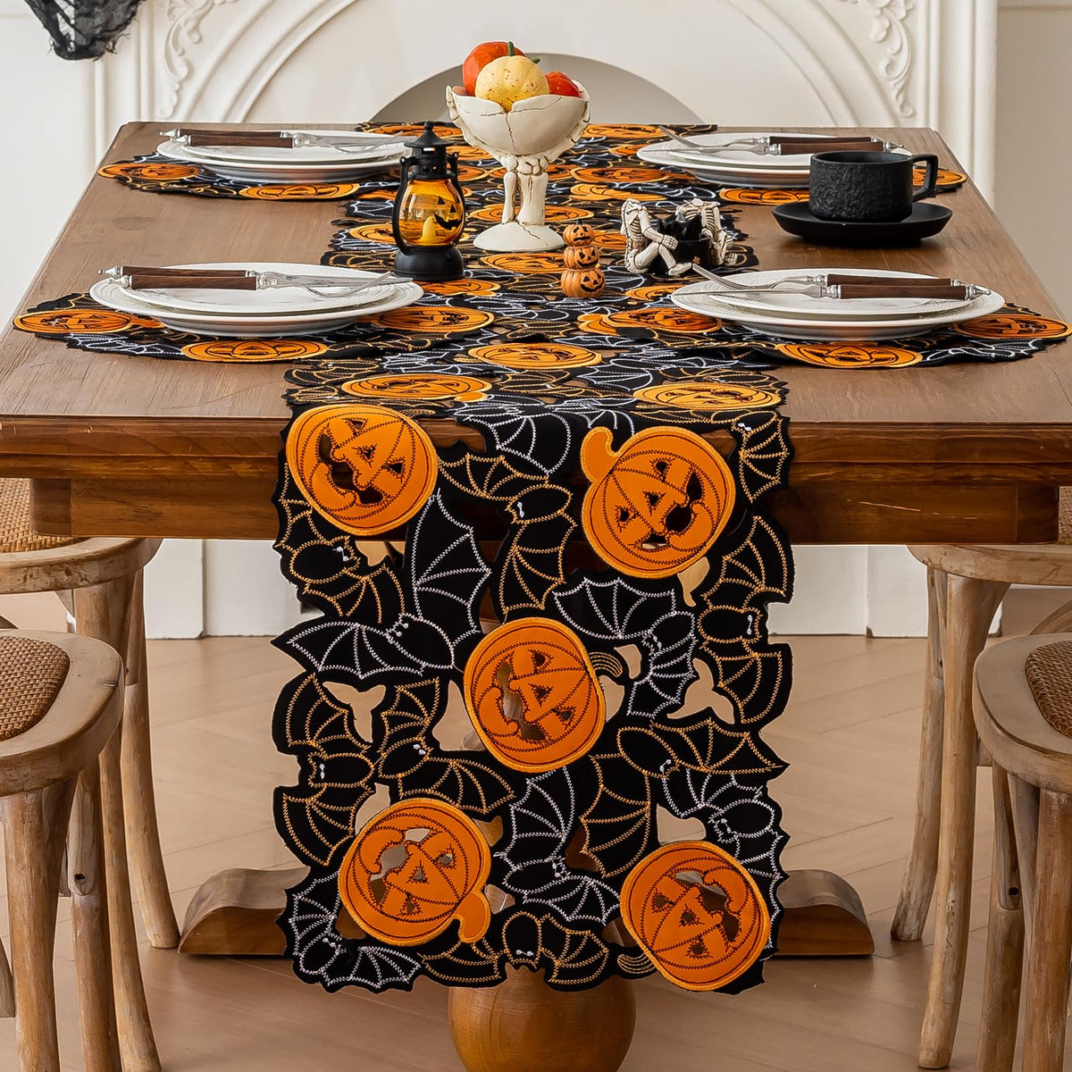 Joyfol Day Fall Thanksgiving Table Runner 14 x 33 Inches, Cutwork Embroidered Brown Maple Leaves Table Runners, Autumn Rust Dresser Scarf for Harvest Party Dinner Seasonal Decoration