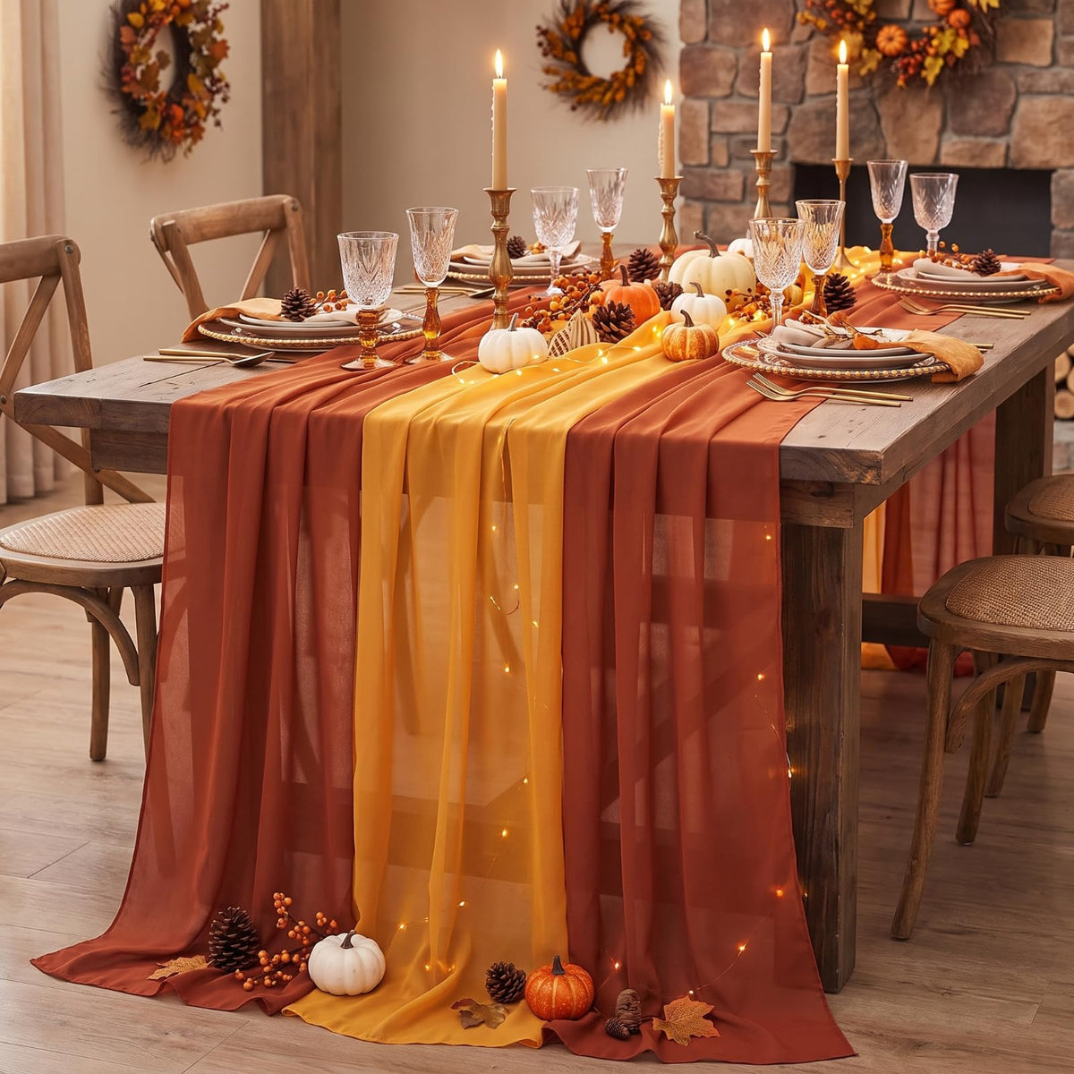 Boao 6 Pcs Fall Burnt Orange Party Decorations Chiffon Table Runners