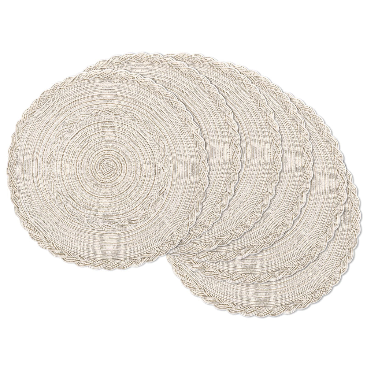 SHACOS Round Braided Placemats Set of 4 Dining Table Placemats 15 inch Circle Place Mats Easy to Clean Table Mats Indoor Outdoor, Blue Gray