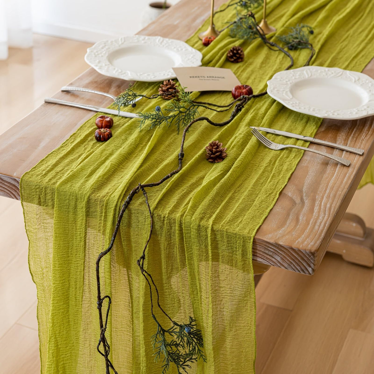 Sage Green Cheesecloth Table Runner 120 Inches Fall Party Home Decorations