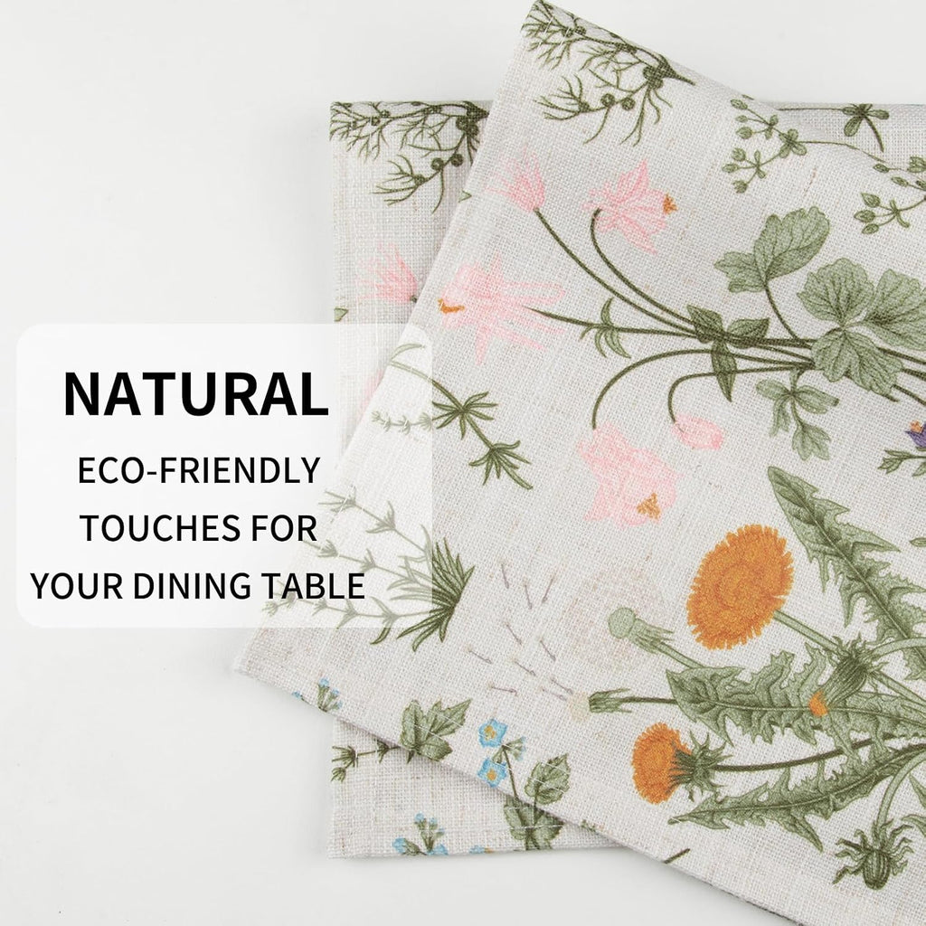 QIYI Boho Table Placemats Set of 4, 12"x18" Linen Place Mats, Wildflowers