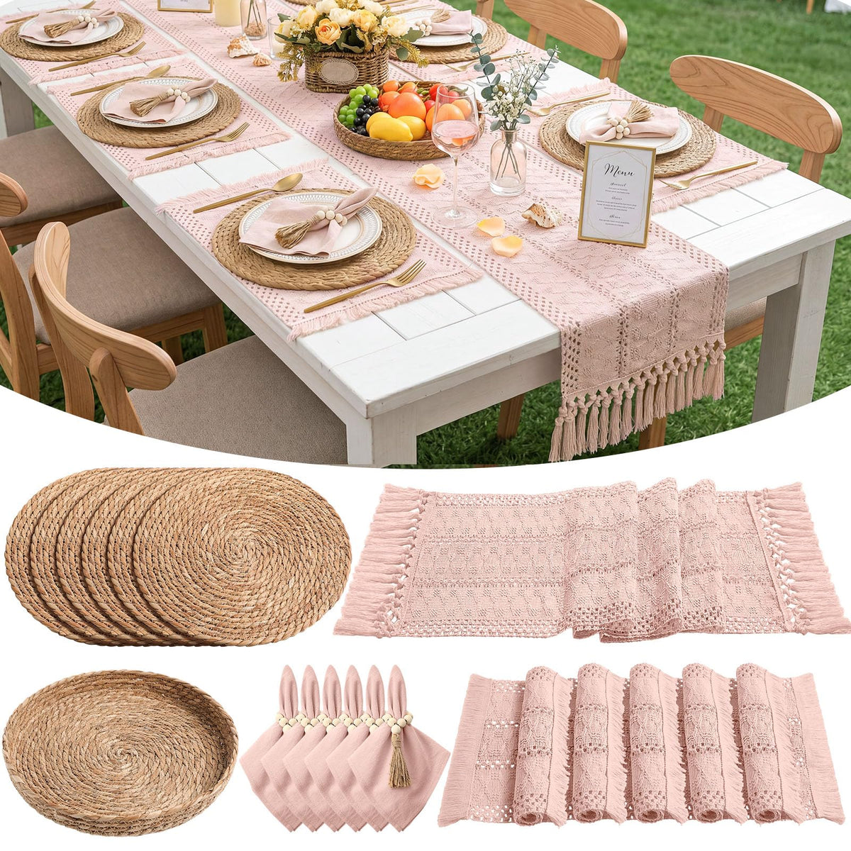 6 Sets Dining Table Decoration Boho Placemat, Khaki, 12x72