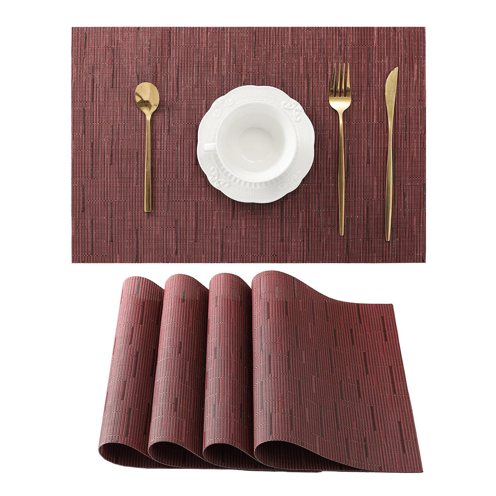 Leetaltree Light Brown Placemats Set of 8 - Heat Resistant Woven Vinyl