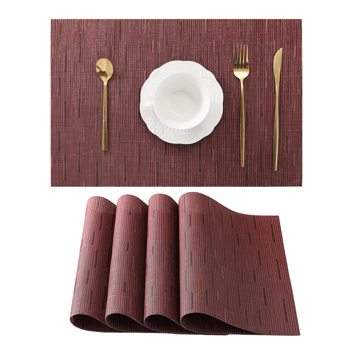 Leetaltree Beige Placemats Set of 4 - Heat-Resistant, Non-Slip Table Mats, Washable Woven Vinyl for Indoor & Outdoor Dining