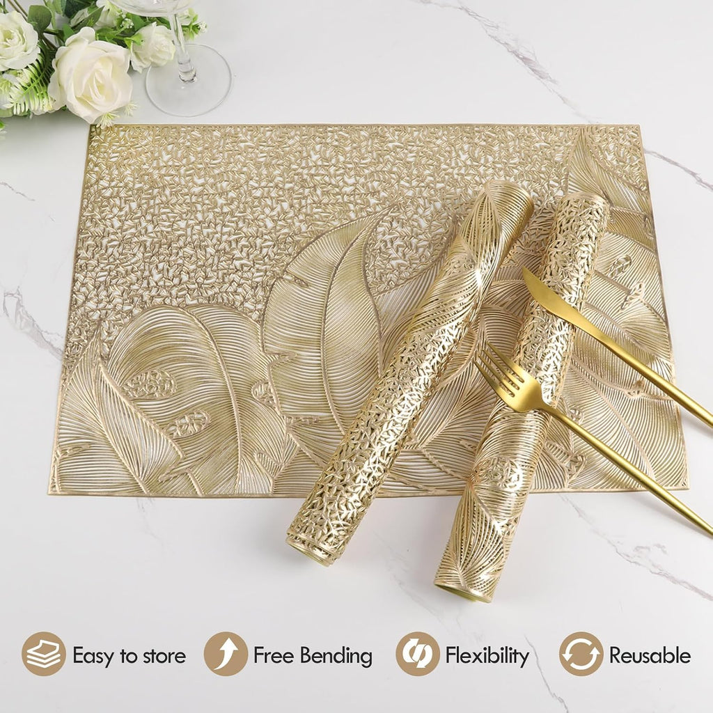Gold Placemats Set of 6 Wipable Rectangular Table Place Mat Bulk