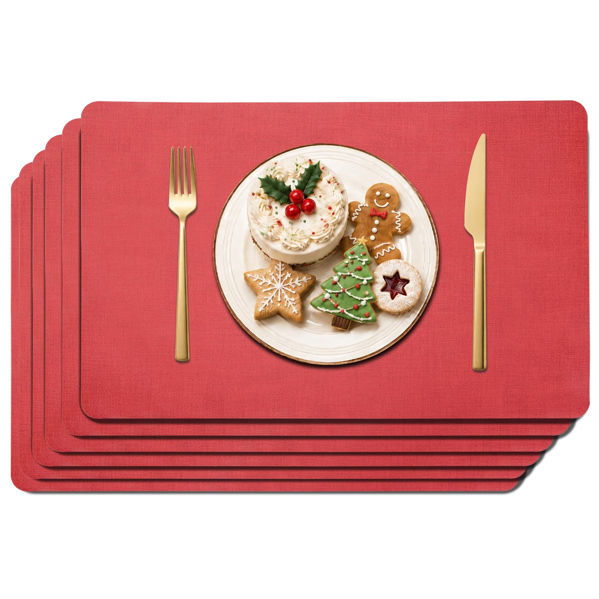 Maxpearl Faux Leather Placemats Set of 6, Easy to Clean, Beige