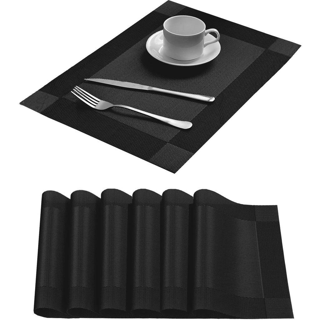 Table Placemats Dining Table Place Mats Set of 6 Heat Resistant Insulation Non-Slip Vinyl for Kitchen Dining Room 18" * 12" Brown