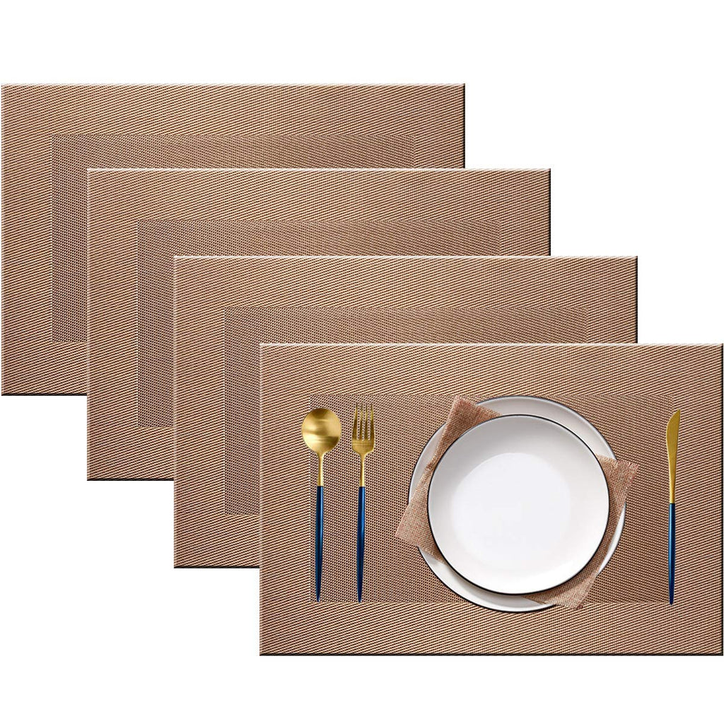 PIGCHCY Placemats,Durable Placemats for Dining Table,Washable Woven Vinyl Kitchen Placemats Set of 4 (Brown)