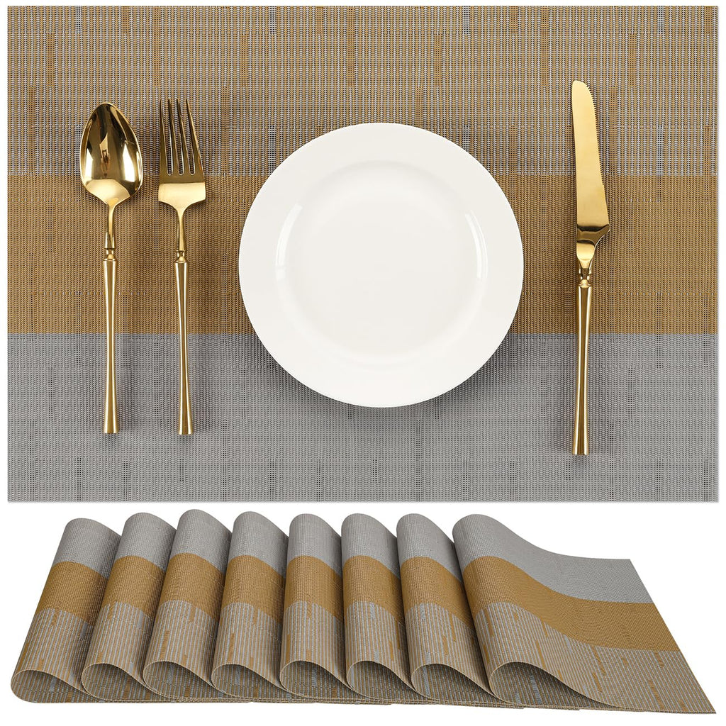 Placemats Set of 8, Vinyl Woven Heat-Resistant Place Mats